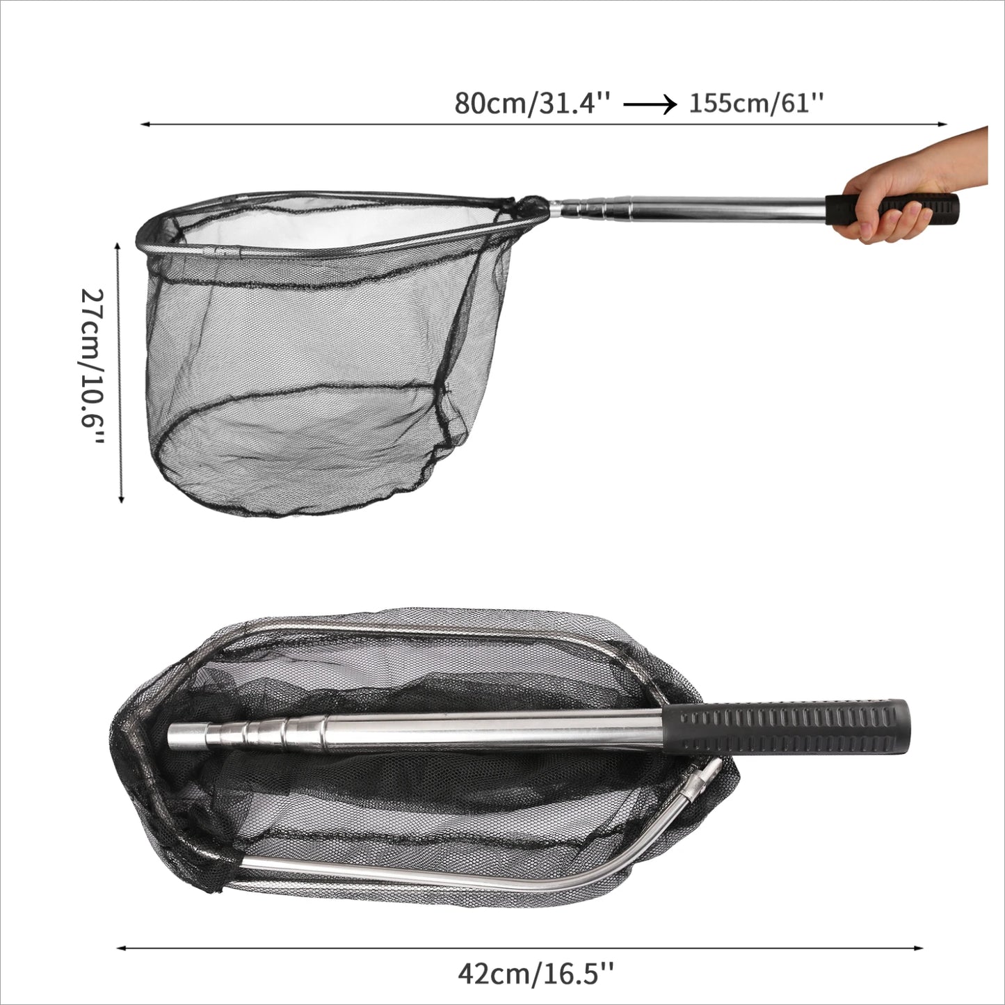 Retractable Landing Fishing Net 190cm-55cm with Telescoping Pole Handle Foldable Freshwater Fish Catching Releasing