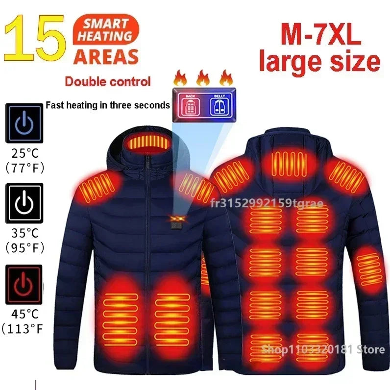 Men 21 Areas Heated Jacket USB Electric Heating Vest For women Winter Outdoor Warm Thermal Coat Parka Jacket NEW Cotton jacket