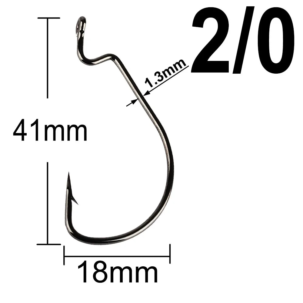 20 Pcs Wide Gap Worm Fishing Hooks Jig Crank Big Bass Hook Black High Carbon Steel Crank Barbed Hook for Soft Fishing Lure
