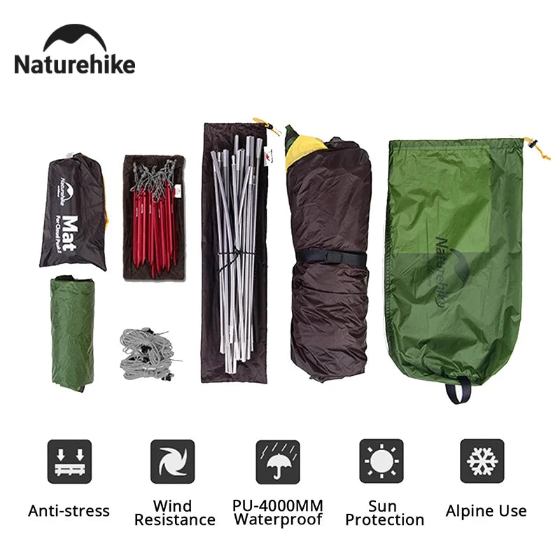 Naturehike Cloud Peak Camping Tent Waterproof Portable T-shape Zipper Hiking Tent Outdoor 4 Season Nylon 2 Person Backpack Tent
