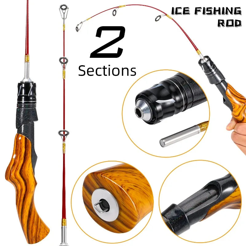Sougayilang Ice Fishing Rod Portable Carbon Fiber River Shrimp Carp Fishing Pole 50CM Mini 2 Sections Winter Fishing Rod Pesca