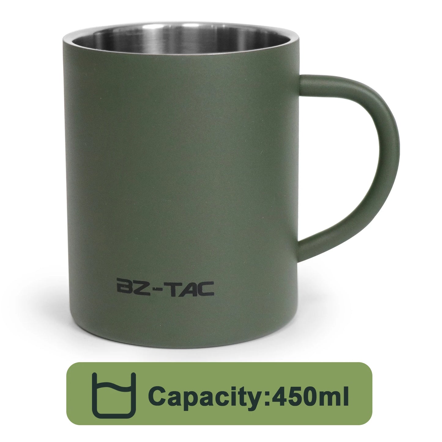 Double Wall Coffee Mug Stainless Steel Matte Army Green Water Mug Insulated with Handle for Camping Picnic Outdoors 300/450ml