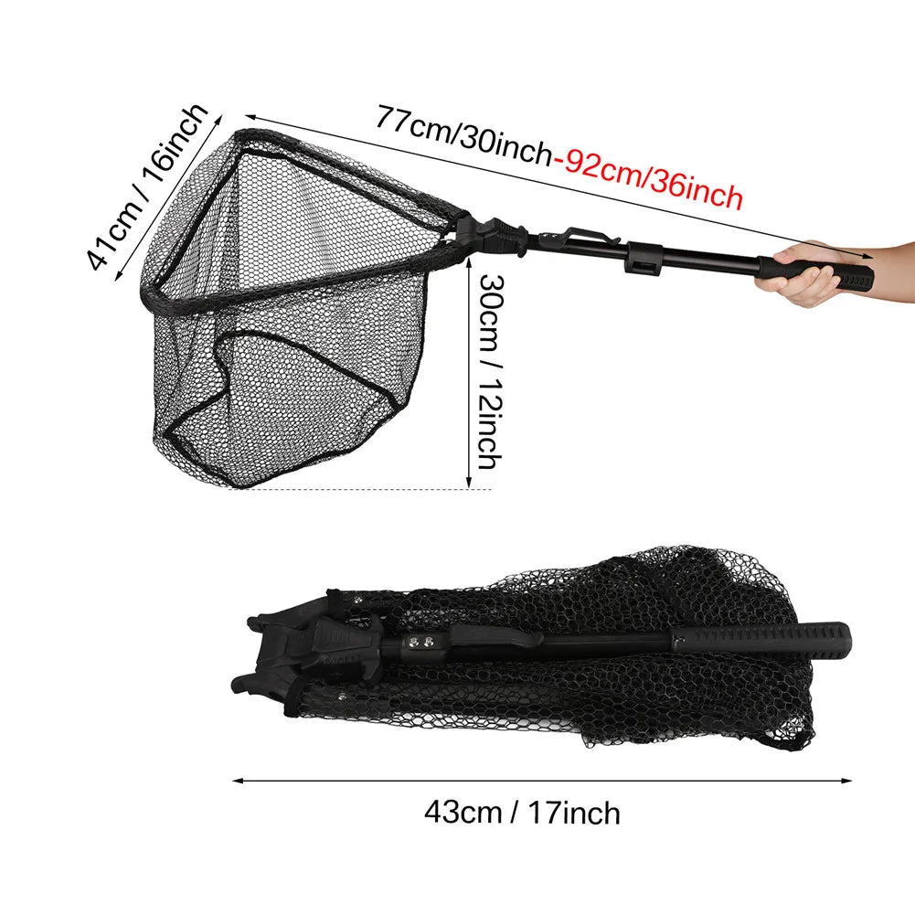 Retractable Landing Fishing Net 190cm-55cm with Telescoping Pole Handle Foldable Freshwater Fish Catching Releasing