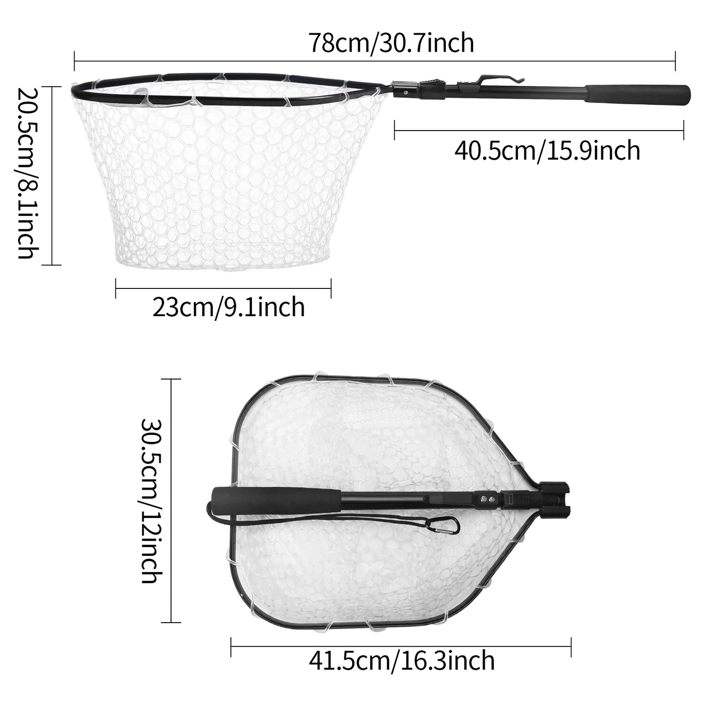 Retractable Landing Fishing Net 190cm-55cm with Telescoping Pole Handle Foldable Freshwater Fish Catching Releasing