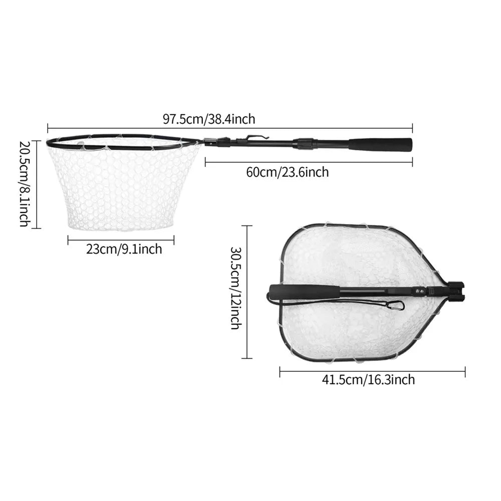 Retractable Landing Fishing Net 190cm-55cm with Telescoping Pole Handle Foldable Freshwater Fish Catching Releasing
