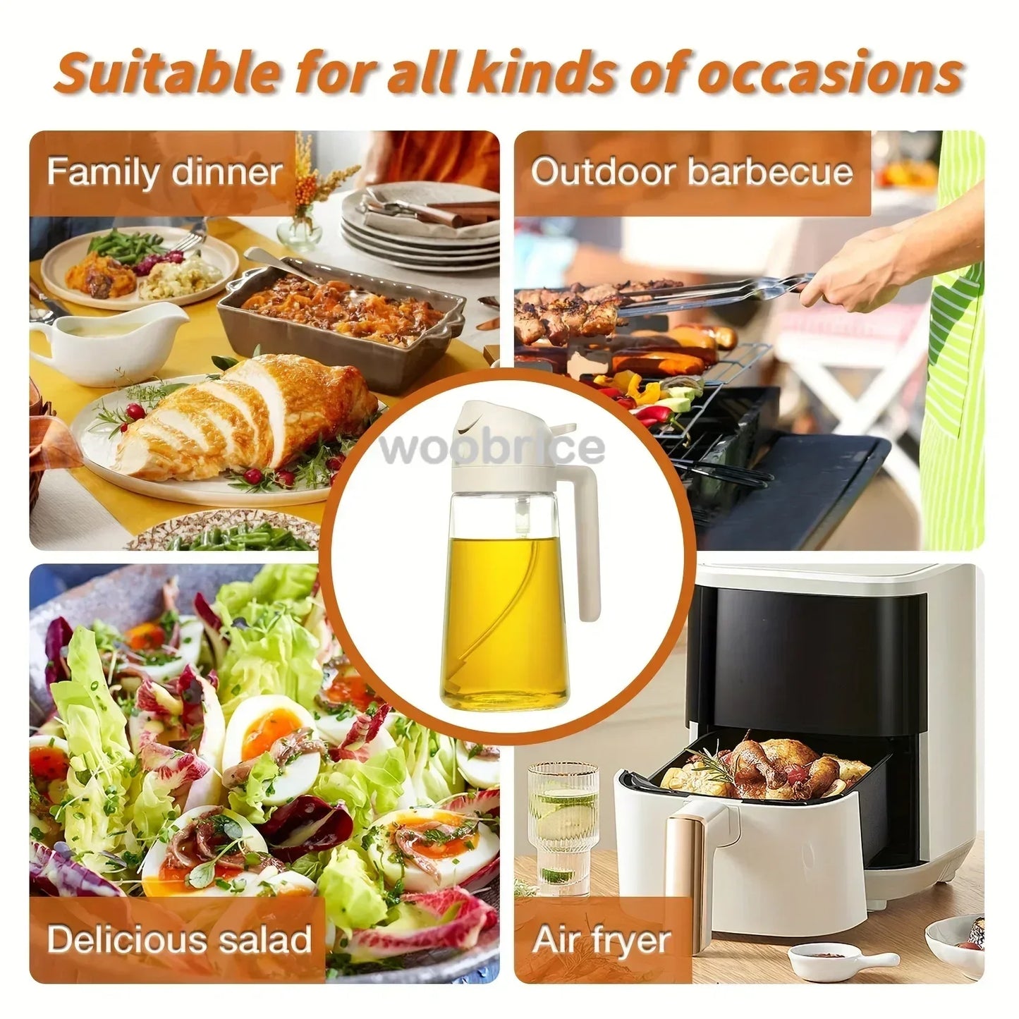 2in1 Kitchen Spray Oil Dispenser 500ml Oil Sprayer Polisher for Air Fryer Salad Grilling Roasting Cooking Kitchen Acceesories
