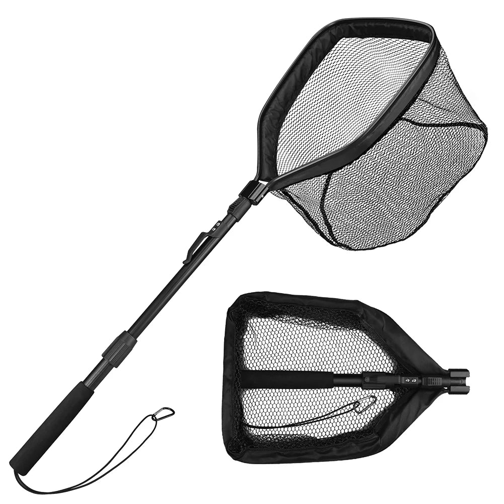 Retractable Landing Fishing Net 190cm-55cm with Telescoping Pole Handle Foldable Freshwater Fish Catching Releasing