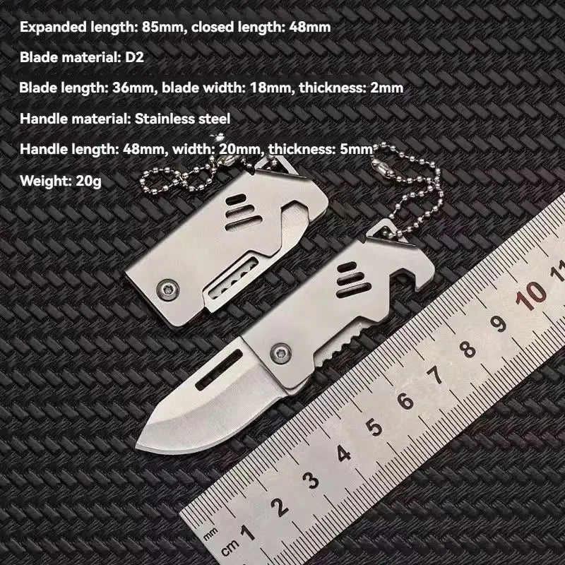 Mini Outdoor Folding Knife D2 Steel Portable Bottle Opener Sharp Cutting Tool Hanger High Hardness Knife Camping Survival Tool