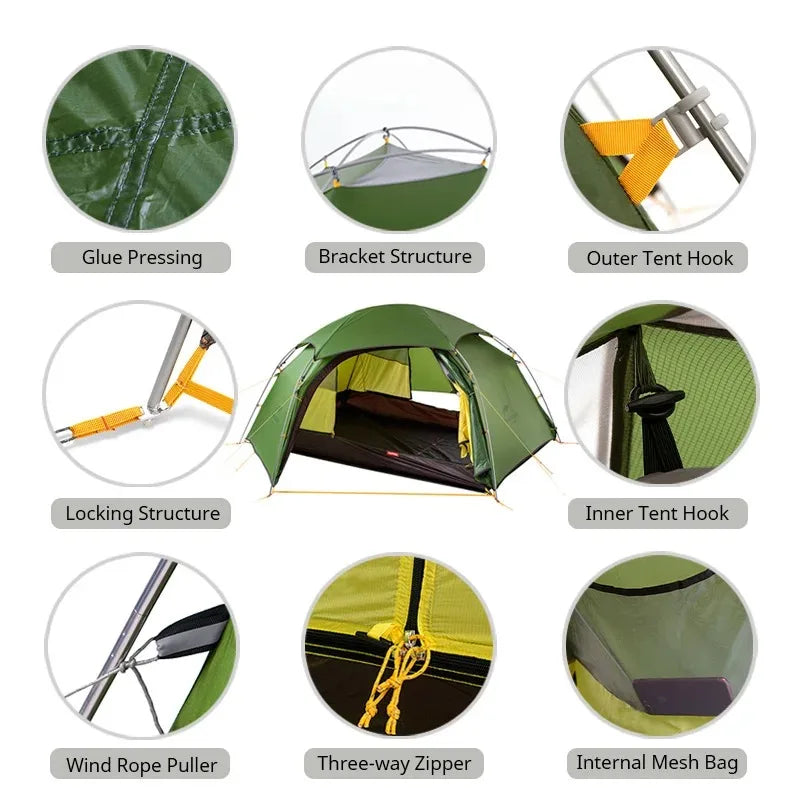 Naturehike Cloud Peak Camping Tent Waterproof Portable T-shape Zipper Hiking Tent Outdoor 4 Season Nylon 2 Person Backpack Tent
