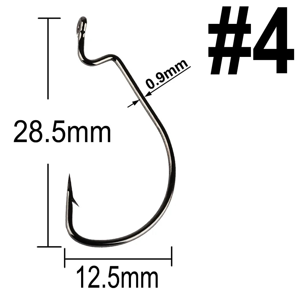 20 Pcs Wide Gap Worm Fishing Hooks Jig Crank Big Bass Hook Black High Carbon Steel Crank Barbed Hook for Soft Fishing Lure