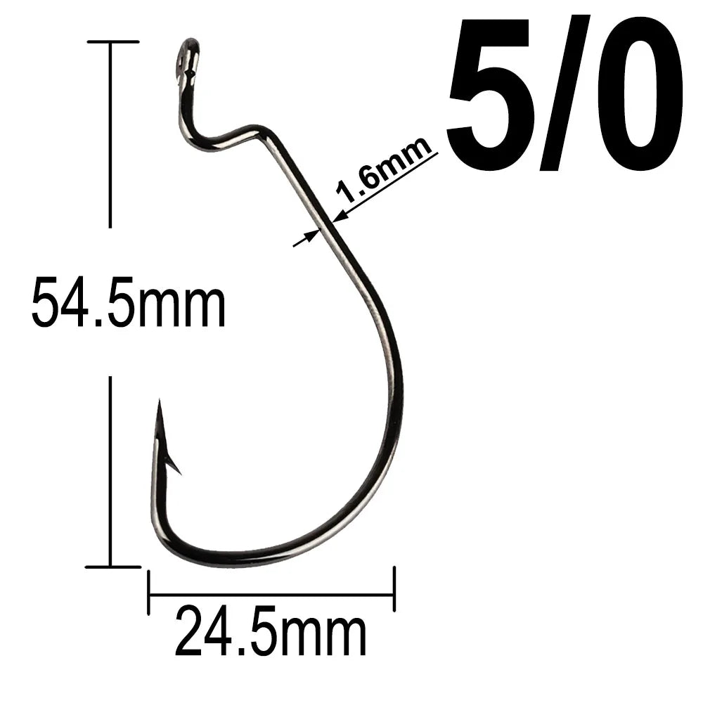 20 Pcs Wide Gap Worm Fishing Hooks Jig Crank Big Bass Hook Black High Carbon Steel Crank Barbed Hook for Soft Fishing Lure