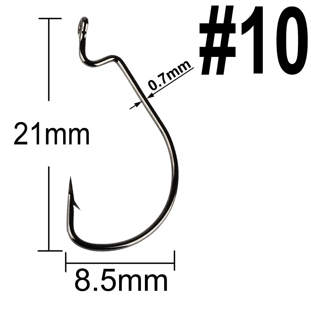 20 Pcs Wide Gap Worm Fishing Hooks Jig Crank Big Bass Hook Black High Carbon Steel Crank Barbed Hook for Soft Fishing Lure
