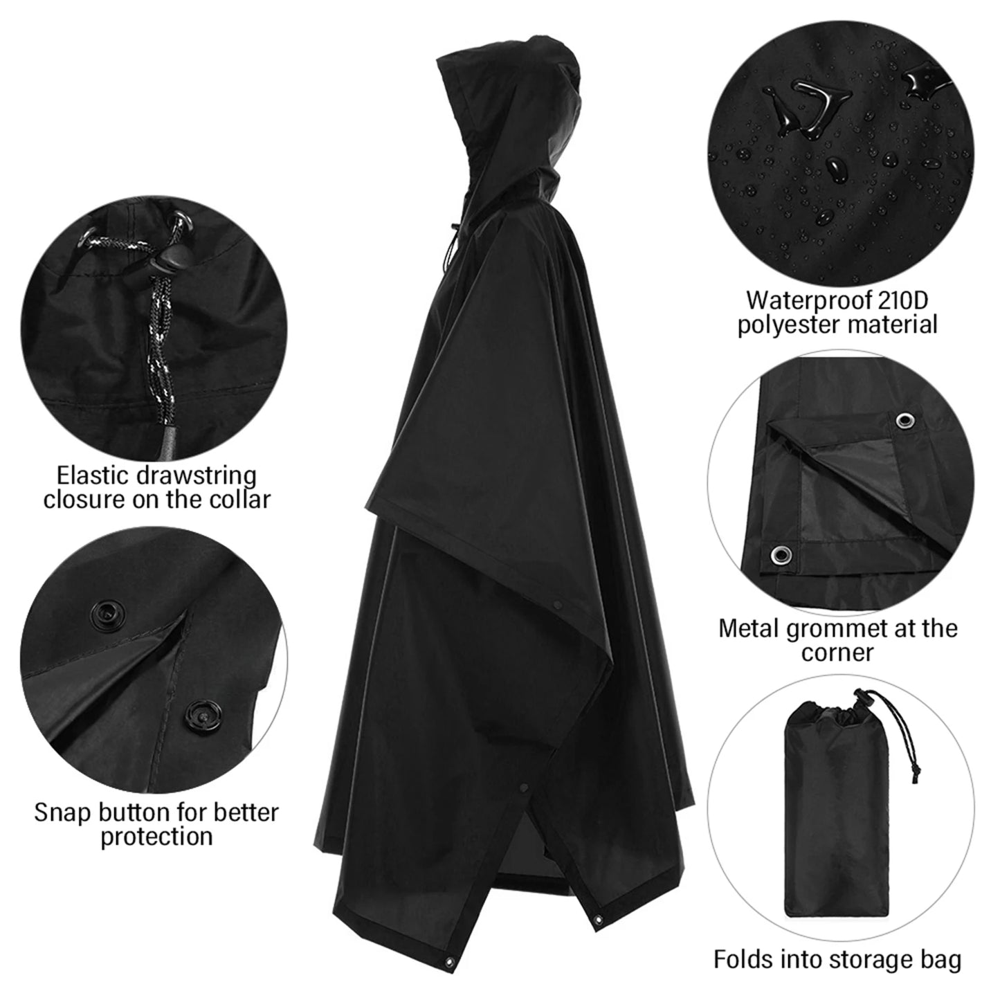 3 In 1 Outdoor Military Raincoat Hooded Sleeve Waterproof Rain Poncho Motorcycle Rain Cover Camping Hiking Travel Rainwear Tent