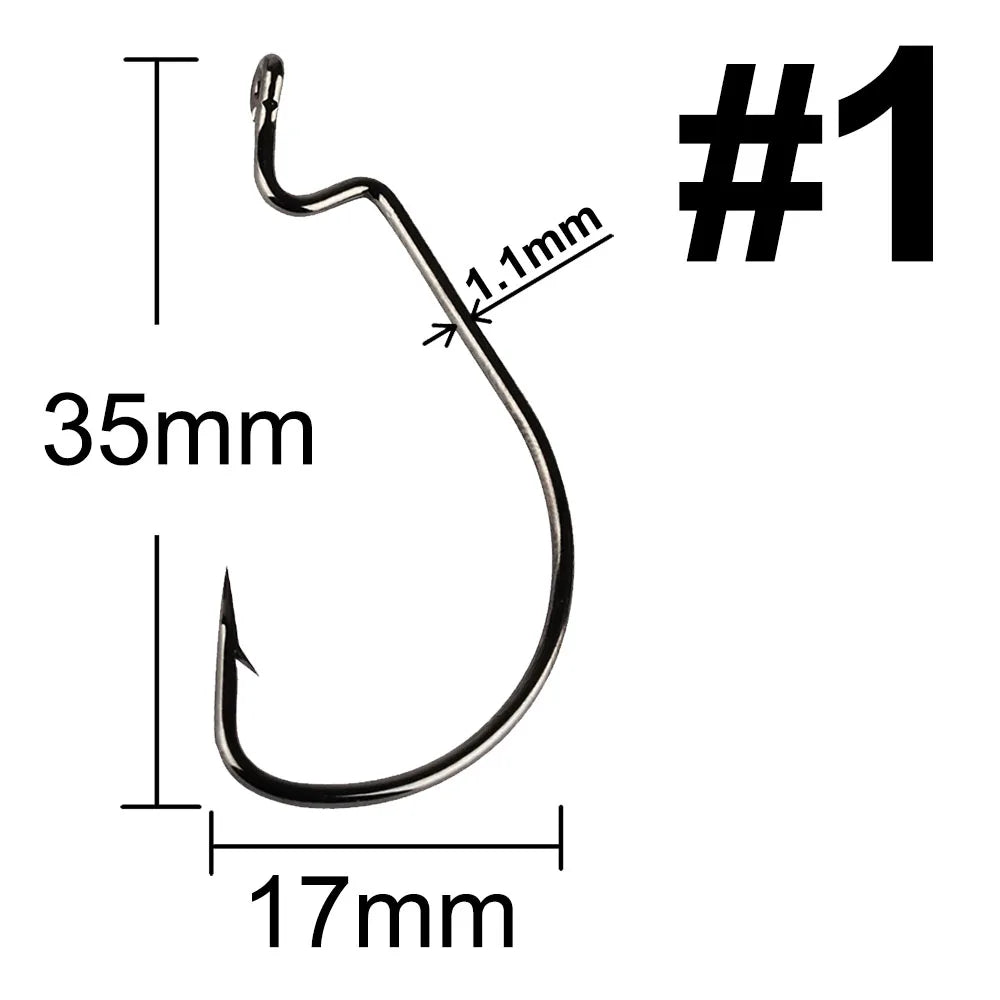 20 Pcs Wide Gap Worm Fishing Hooks Jig Crank Big Bass Hook Black High Carbon Steel Crank Barbed Hook for Soft Fishing Lure