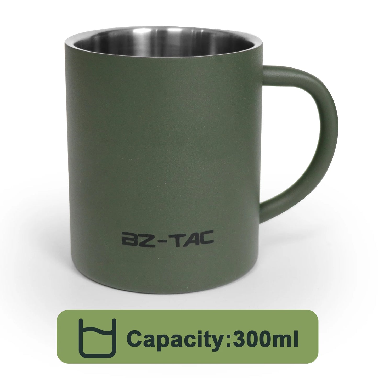 Double Wall Coffee Mug Stainless Steel Matte Army Green Water Mug Insulated with Handle for Camping Picnic Outdoors 300/450ml