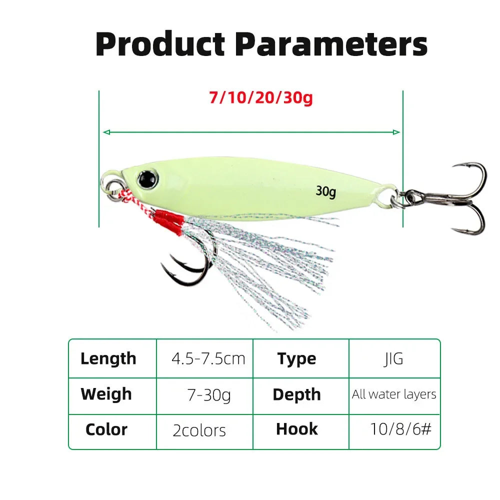 Luminous Fishing 7g/10g/15g/20g/30g Jigging Hook Spinner Bait Laser Metal Jig Spoon Fishing Lure
