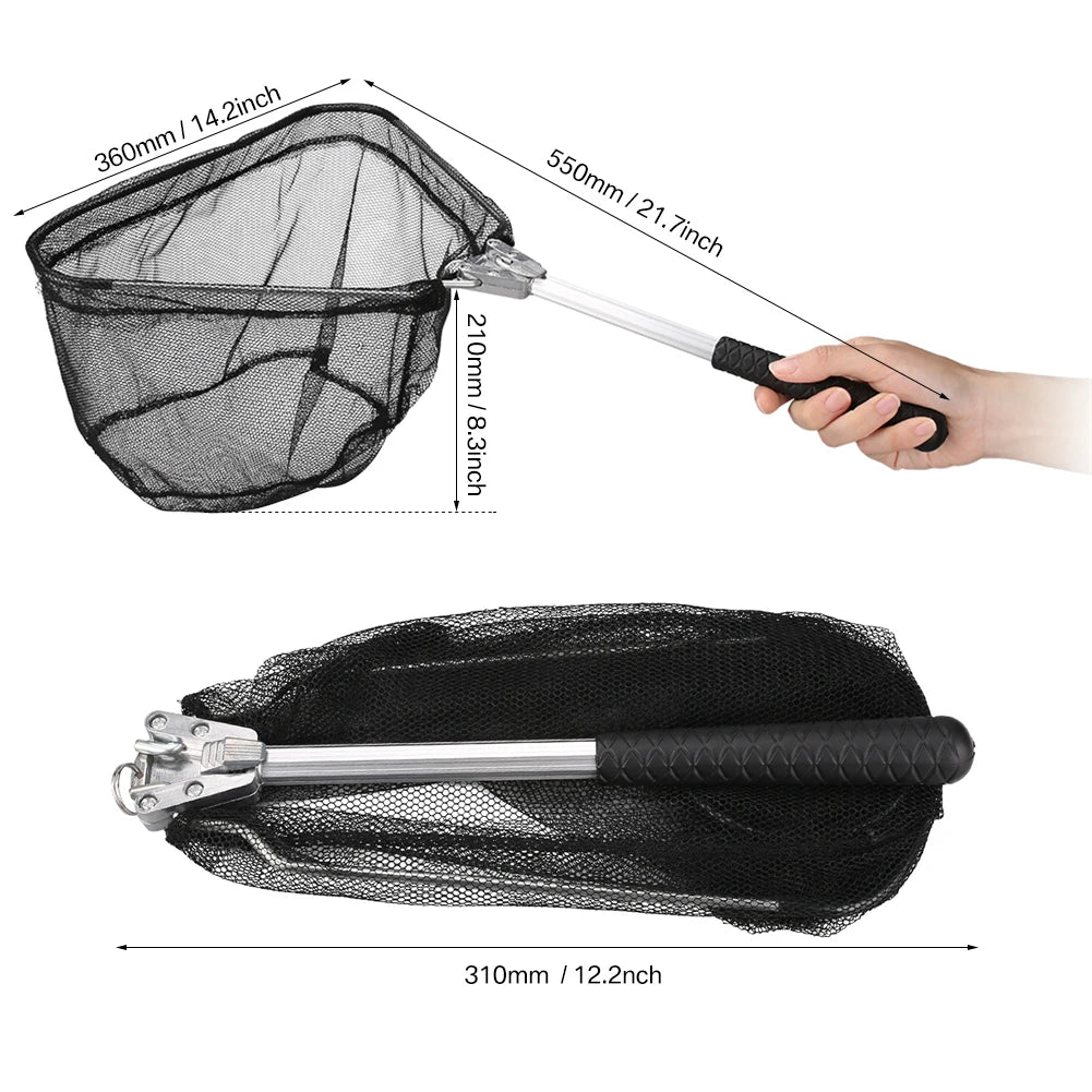 Retractable Landing Fishing Net 190cm-55cm with Telescoping Pole Handle Foldable Freshwater Fish Catching Releasing