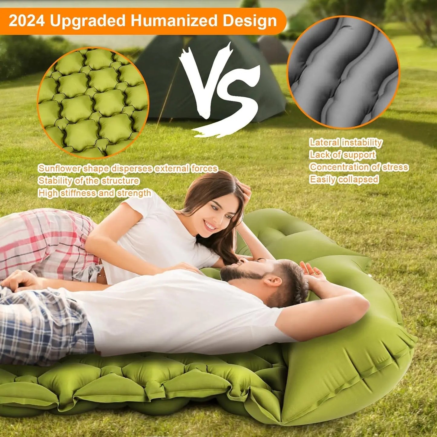 Camping Air Matt Double Sleeping Pad Inflatable Air Mat with Pillow Air Mattress Nature Hike Waterproof Folding Sleeping Mat
