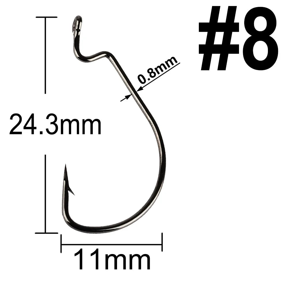 20 Pcs Wide Gap Worm Fishing Hooks Jig Crank Big Bass Hook Black High Carbon Steel Crank Barbed Hook for Soft Fishing Lure