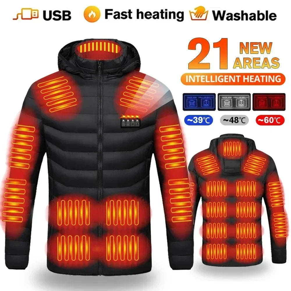 Men 21 Areas Heated Jacket USB Electric Heating Vest For women Winter Outdoor Warm Thermal Coat Parka Jacket NEW Cotton jacket
