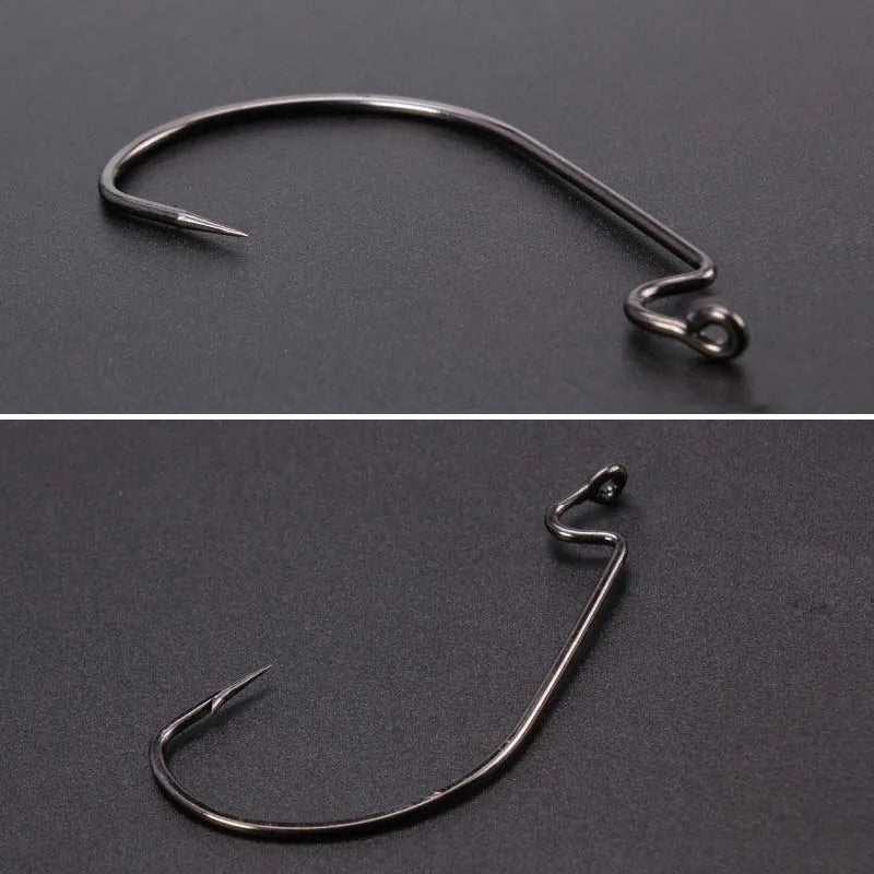 20 Pcs Wide Gap Worm Fishing Hooks Jig Crank Big Bass Hook Black High Carbon Steel Crank Barbed Hook for Soft Fishing Lure