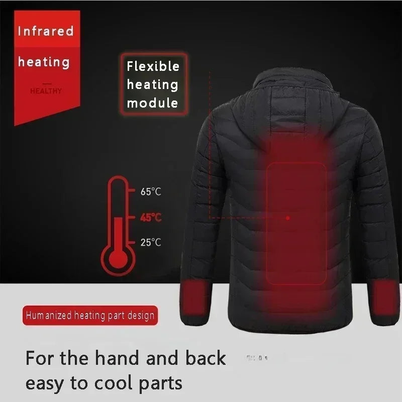 Men 21 Areas Heated Jacket USB Electric Heating Vest For women Winter Outdoor Warm Thermal Coat Parka Jacket NEW Cotton jacket