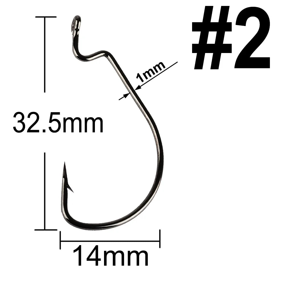 20 Pcs Wide Gap Worm Fishing Hooks Jig Crank Big Bass Hook Black High Carbon Steel Crank Barbed Hook for Soft Fishing Lure