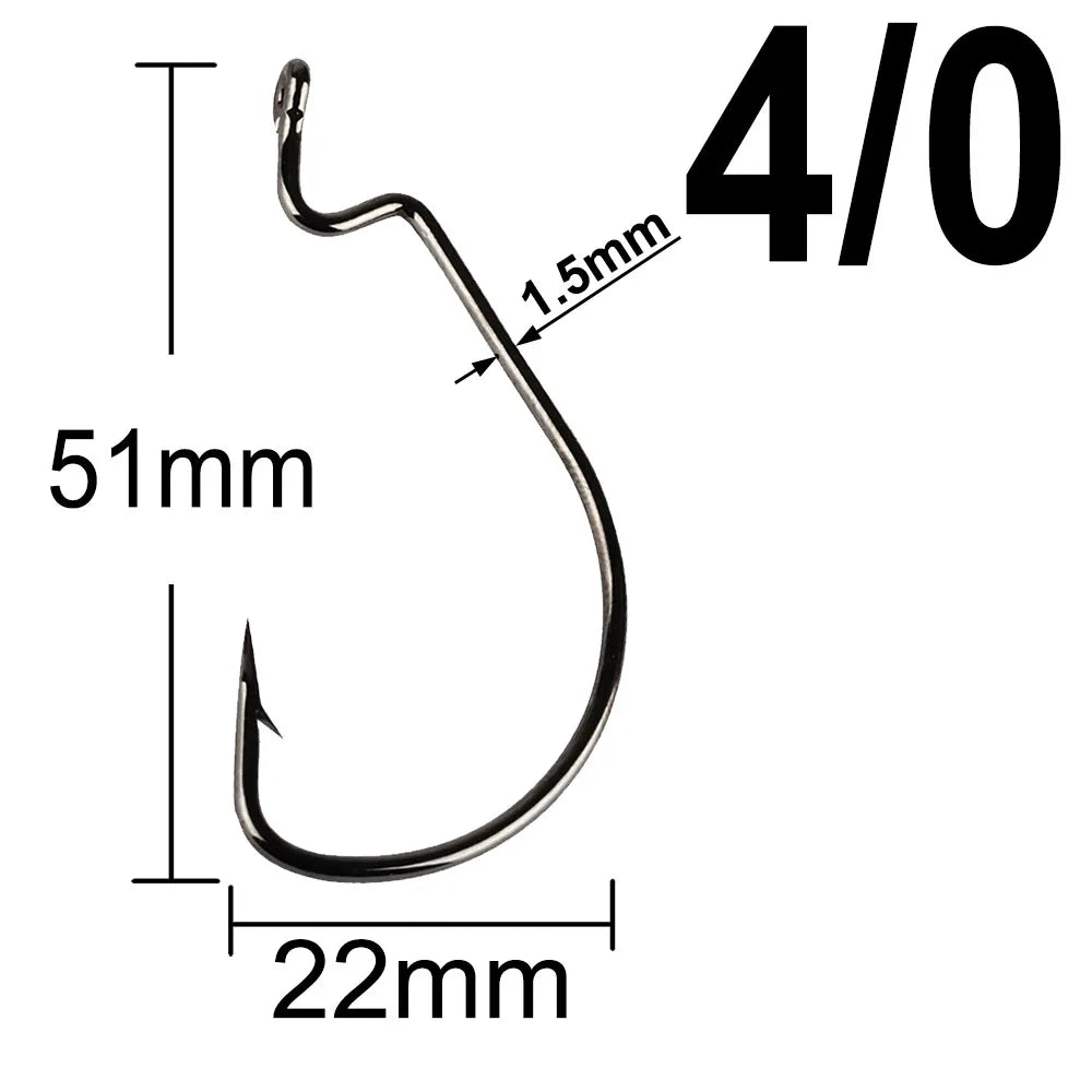 20 Pcs Wide Gap Worm Fishing Hooks Jig Crank Big Bass Hook Black High Carbon Steel Crank Barbed Hook for Soft Fishing Lure