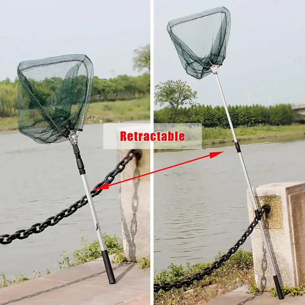 Retractable Landing Fishing Net 190cm-55cm with Telescoping Pole Handle Foldable Freshwater Fish Catching Releasing
