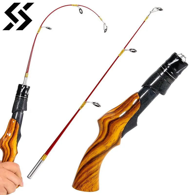 Sougayilang Ice Fishing Rod Portable Carbon Fiber River Shrimp Carp Fishing Pole 50CM Mini 2 Sections Winter Fishing Rod Pesca