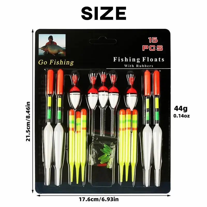 Fishing Float Set 15pc Professional Vertical Buoy With Glow Stick Multifunction Lure Float Fishing Tackle For Carp Fishing Pesca