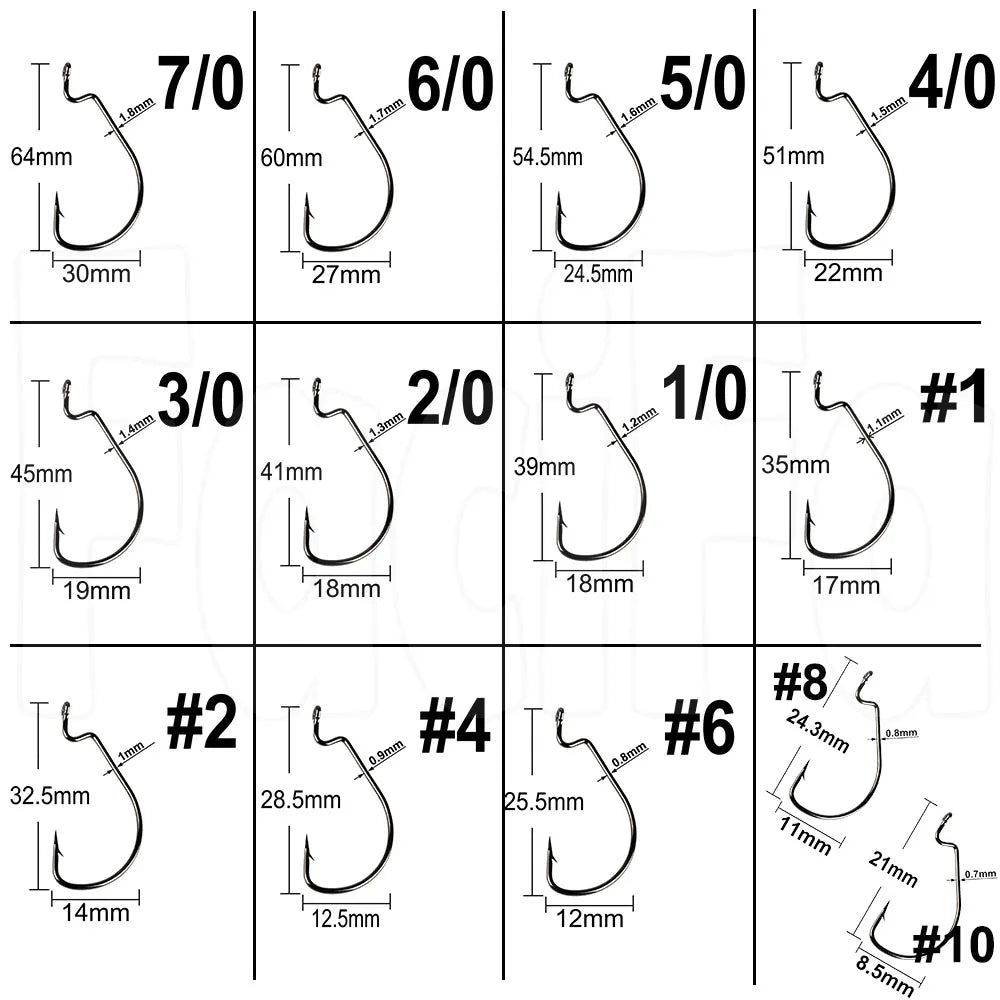 20 Pcs Wide Gap Worm Fishing Hooks Jig Crank Big Bass Hook Black High Carbon Steel Crank Barbed Hook for Soft Fishing Lure