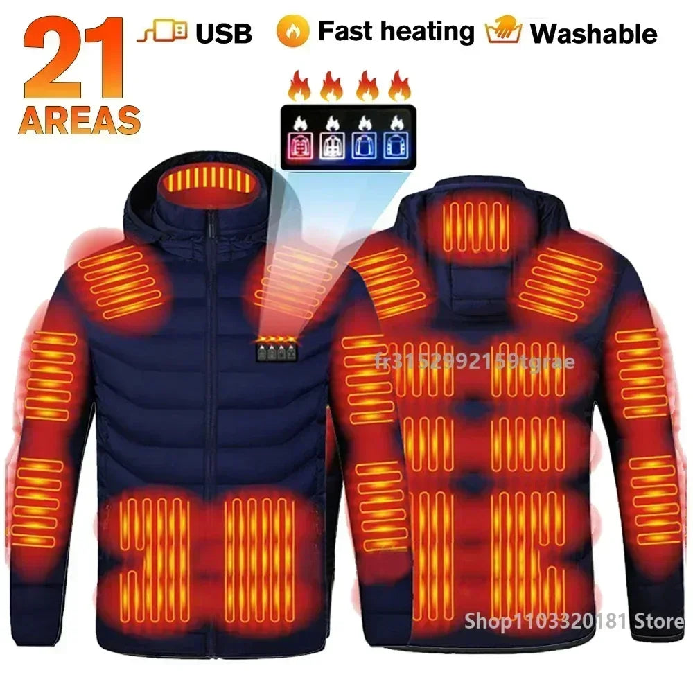Men 21 Areas Heated Jacket USB Electric Heating Vest For women Winter Outdoor Warm Thermal Coat Parka Jacket NEW Cotton jacket
