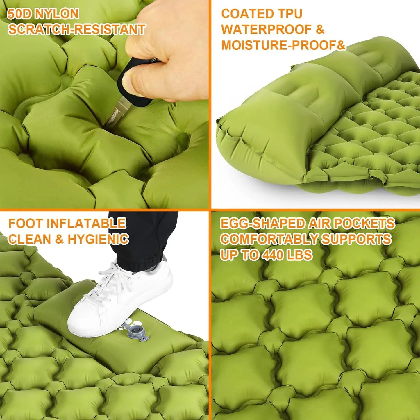 Camping Air Matt Double Sleeping Pad Inflatable Air Mat with Pillow Air Mattress Nature Hike Waterproof Folding Sleeping Mat