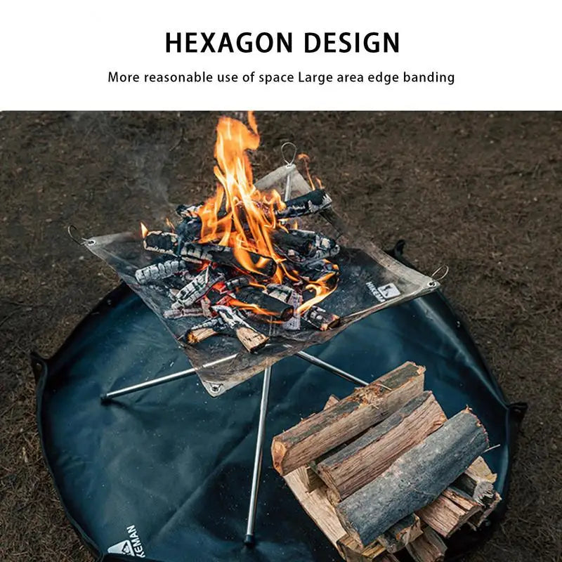 Fireproof Mat Hexagonal Fire Pit Foldable Firewood Bag With Hanger Ear For Grass BBQ Smoker Patio Deck Outdoor Camping Cooking