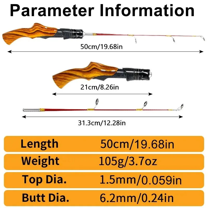 Sougayilang Ice Fishing Rod Portable Carbon Fiber River Shrimp Carp Fishing Pole 50CM Mini 2 Sections Winter Fishing Rod Pesca