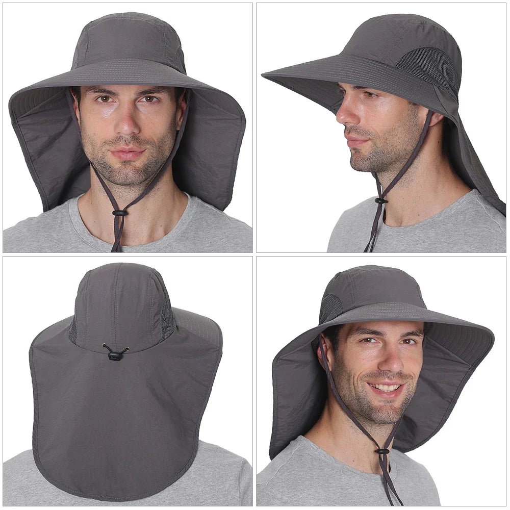 Fishing Sun Hat Sun Protect Cap UV Protection Neck Cover Wide Brim Neck Flap Fishing Cap for Travel Camping Hiking Fishing Cap