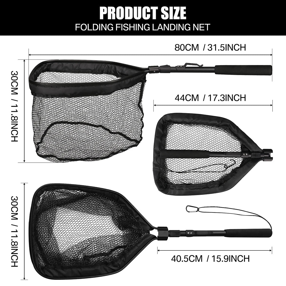 Retractable Landing Fishing Net 190cm-55cm with Telescoping Pole Handle Foldable Freshwater Fish Catching Releasing