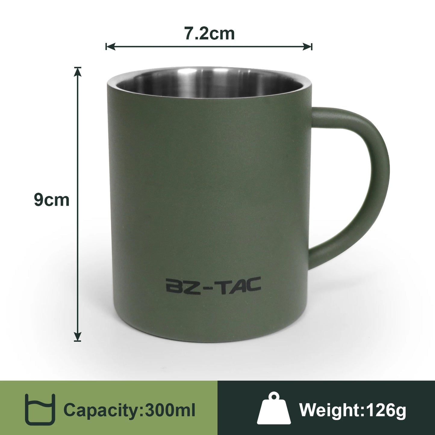 Double Wall Coffee Mug Stainless Steel Matte Army Green Water Mug Insulated with Handle for Camping Picnic Outdoors 300/450ml