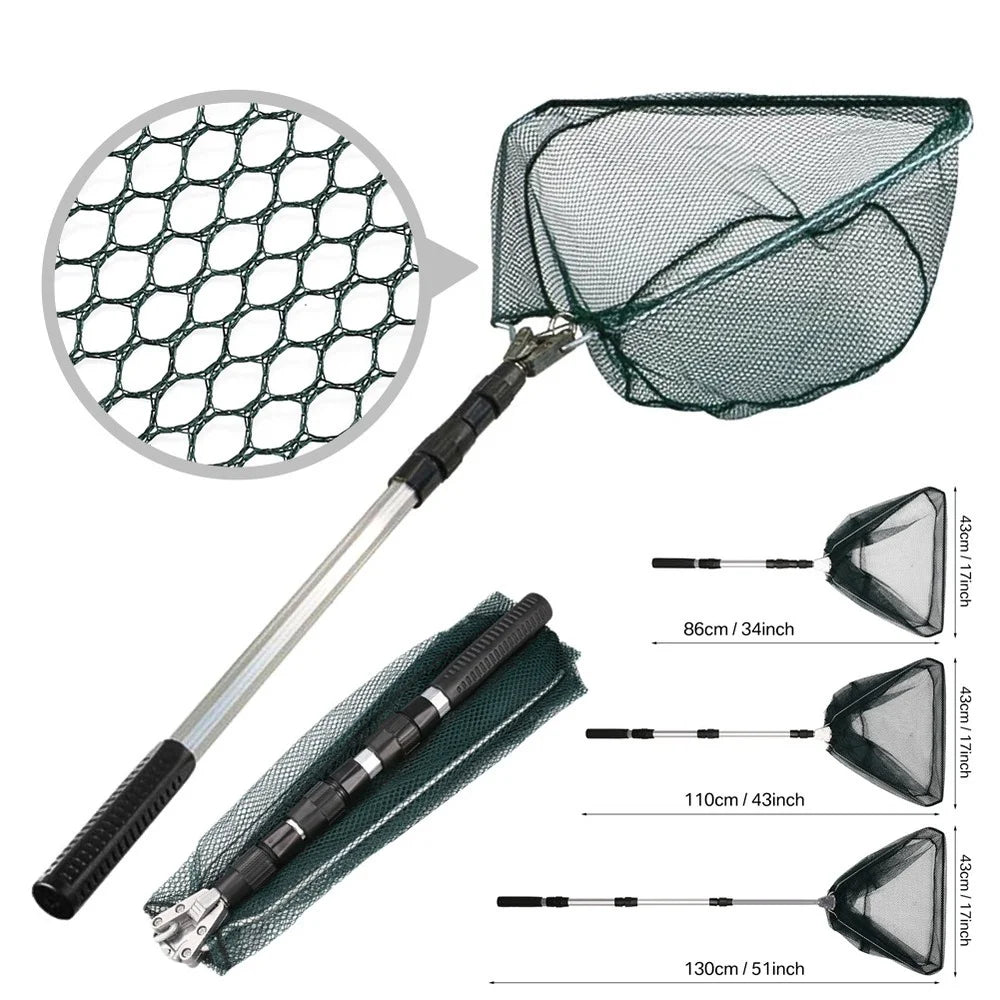 Retractable Landing Fishing Net 190cm-55cm with Telescoping Pole Handle Foldable Freshwater Fish Catching Releasing