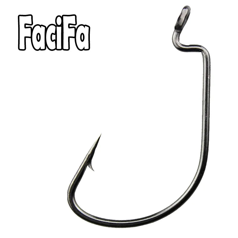 20 Pcs Wide Gap Worm Fishing Hooks Jig Crank Big Bass Hook Black High Carbon Steel Crank Barbed Hook for Soft Fishing Lure