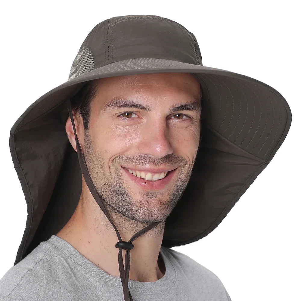 Fishing Sun Hat Sun Protect Cap UV Protection Neck Cover Wide Brim Neck Flap Fishing Cap for Travel Camping Hiking Fishing Cap