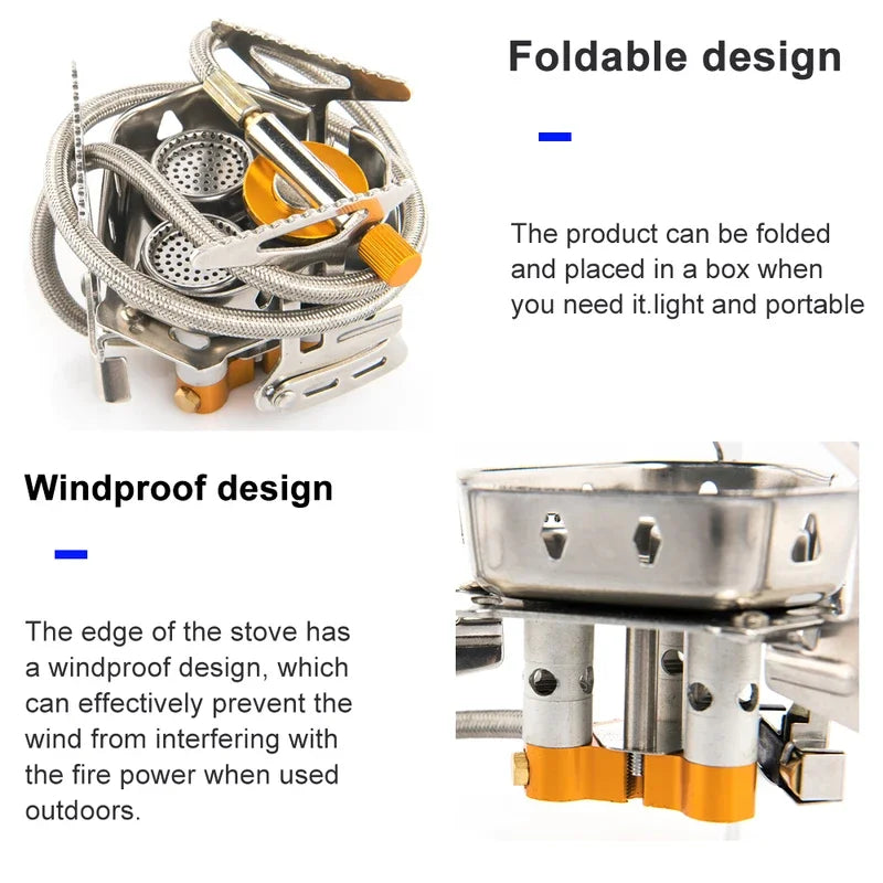 3 Heads Gas Stove Tourist Camping Burners Folding Backpacking Furnace 6800W Outdoor Hiking Picnic BBQ Cooking Equipment