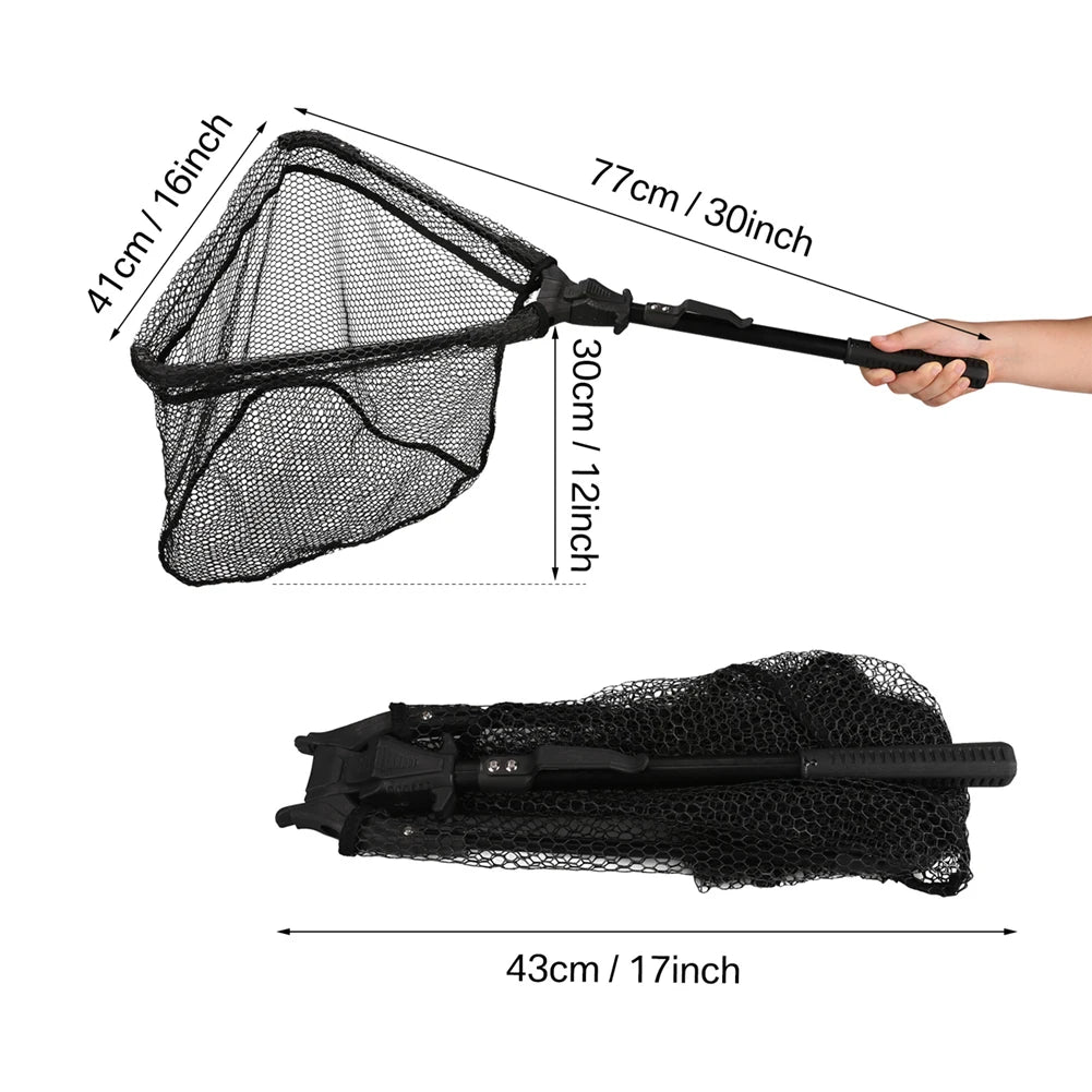 Retractable Landing Fishing Net 190cm-55cm with Telescoping Pole Handle Foldable Freshwater Fish Catching Releasing