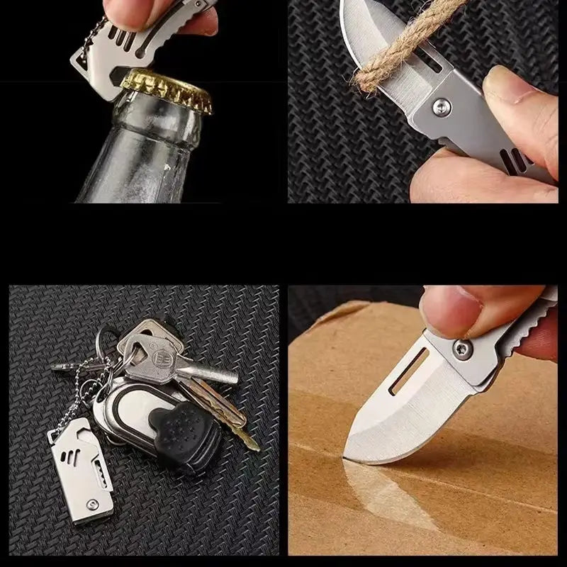 Mini Outdoor Folding Knife D2 Steel Portable Bottle Opener Sharp Cutting Tool Hanger High Hardness Knife Camping Survival Tool