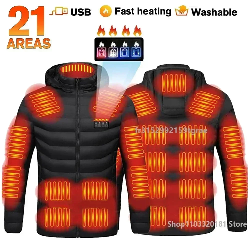 Men 21 Areas Heated Jacket USB Electric Heating Vest For women Winter Outdoor Warm Thermal Coat Parka Jacket NEW Cotton jacket