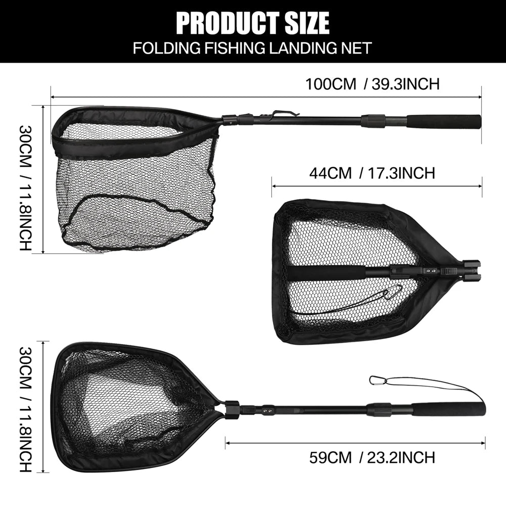 Retractable Landing Fishing Net 190cm-55cm with Telescoping Pole Handle Foldable Freshwater Fish Catching Releasing