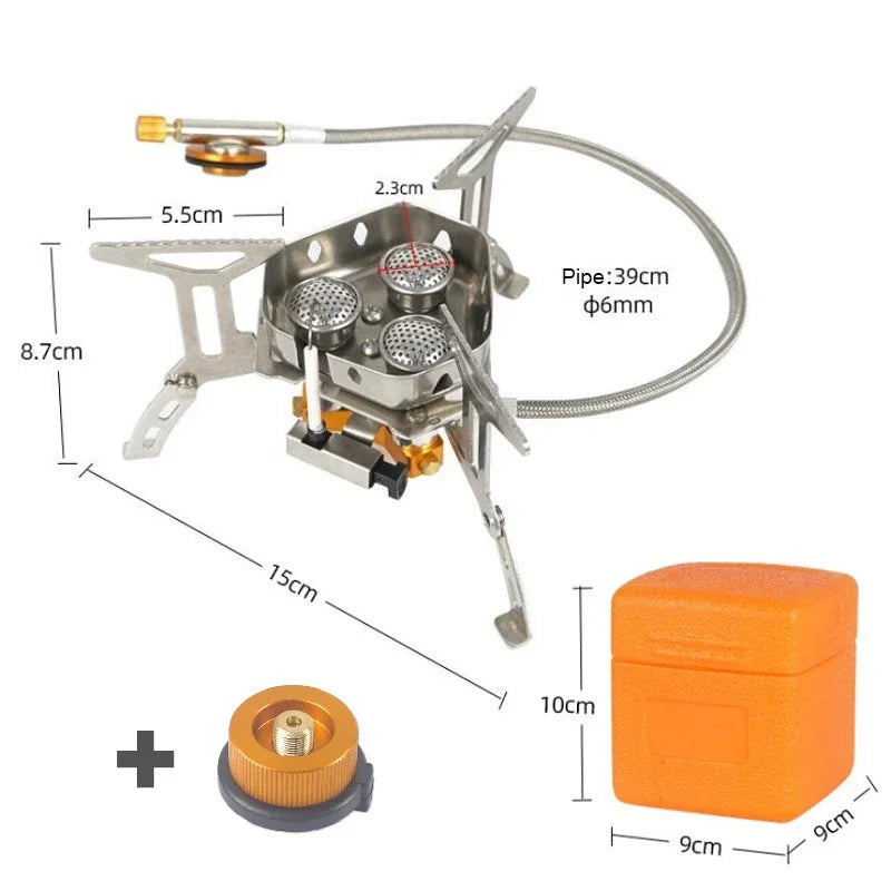 3 Heads Gas Stove Tourist Camping Burners Folding Backpacking Furnace 6800W Outdoor Hiking Picnic BBQ Cooking Equipment