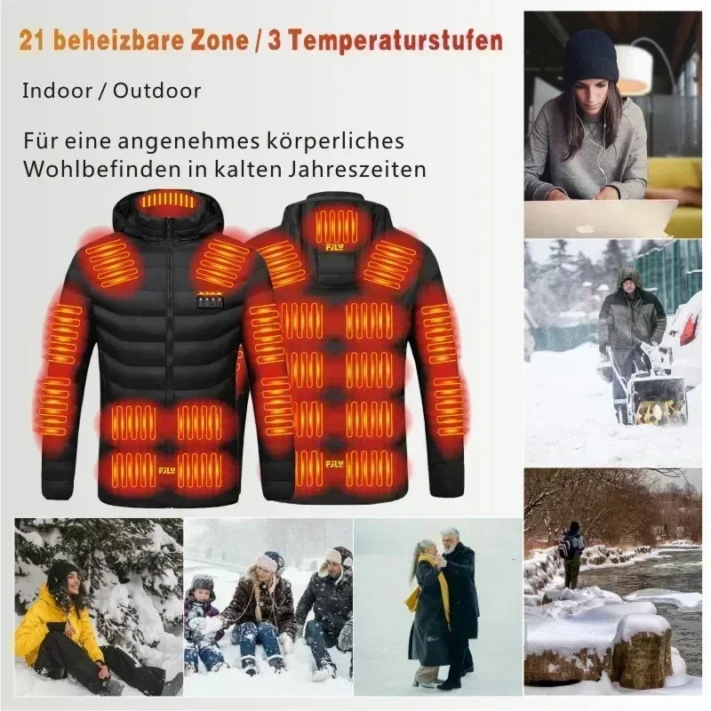 Men 21 Areas Heated Jacket USB Electric Heating Vest For women Winter Outdoor Warm Thermal Coat Parka Jacket NEW Cotton jacket