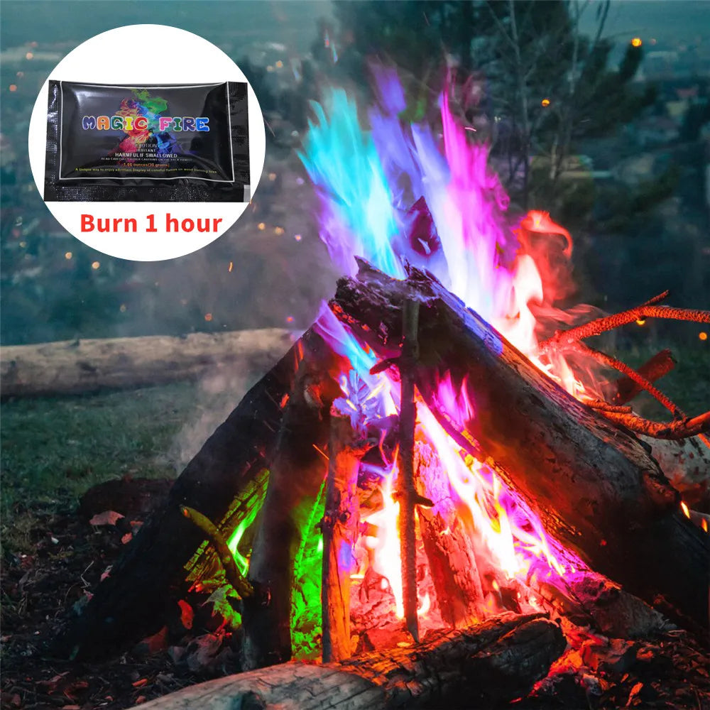 Bonfire Flame Powder Mysterious Magic Fire Fireplace Color Sachet Pyrotechnics Magic Trick Outdoor Camping Hiking Survival Tool